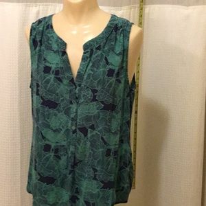 Silk Blouse, sleeveless, Blue & Green Lg